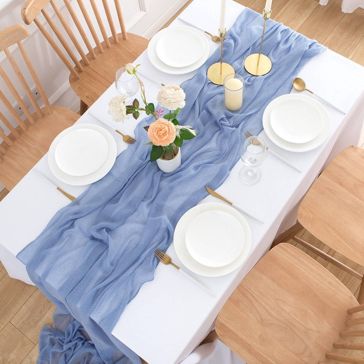 Lange Blauwe Chiffon Tafelloper voor Feest en Bruiloft