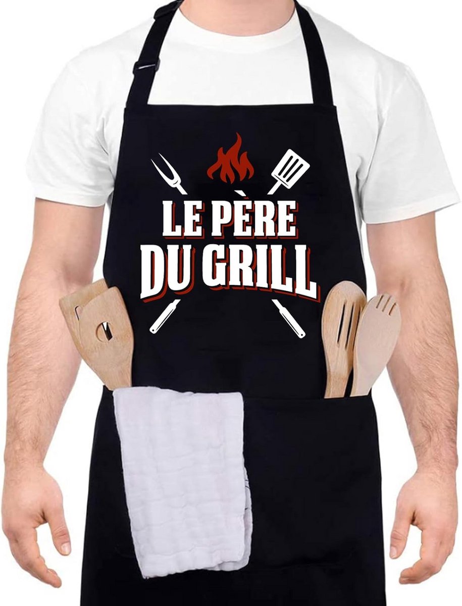 Verstelbaar Waterdicht BBQ Schort voor Mannen - Professioneel Keukenschort Zwart