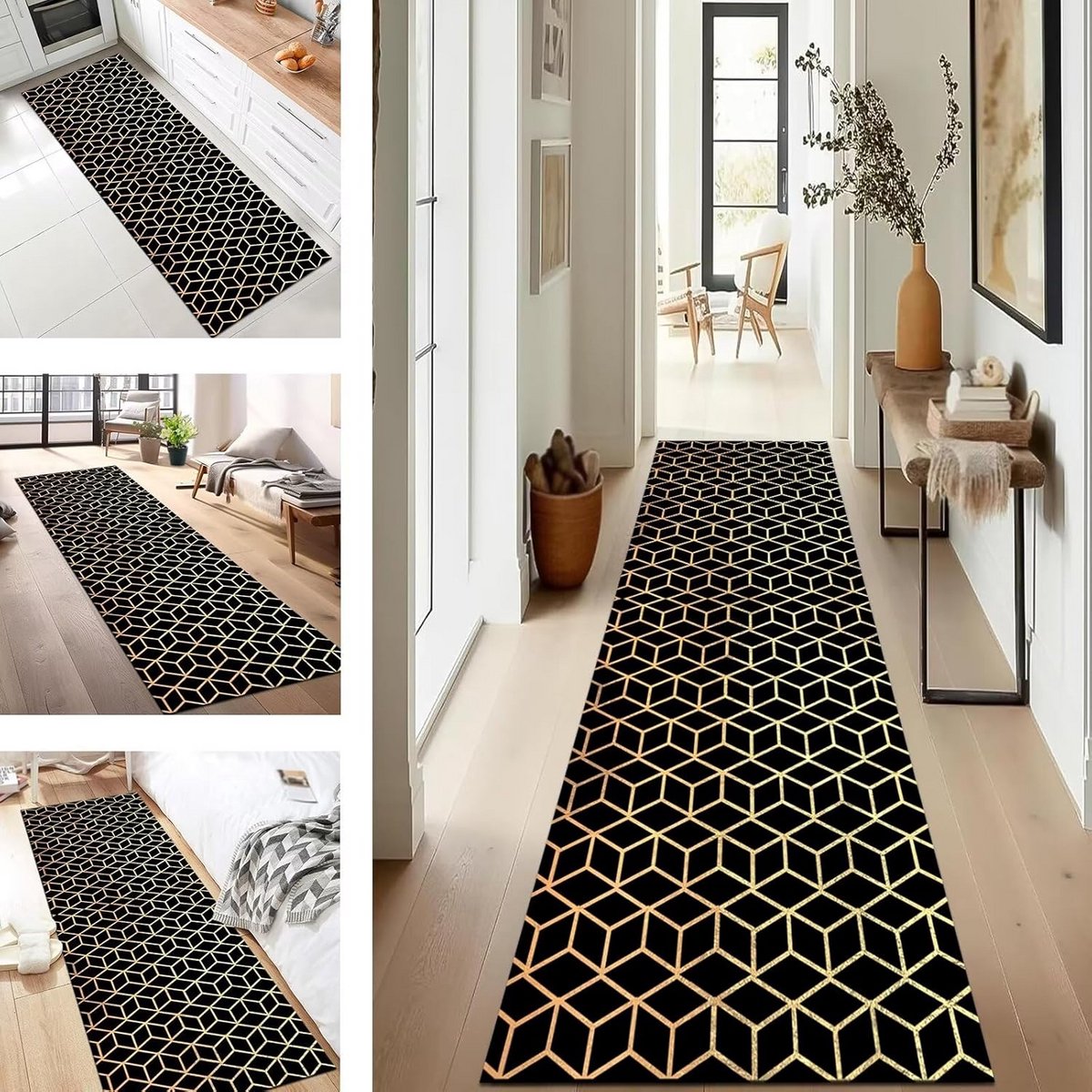 Wasbare Antislip Vloerkleed Loper 70x300CM - Geometrisch Tapijt voor Gang, Keuken en Slaap