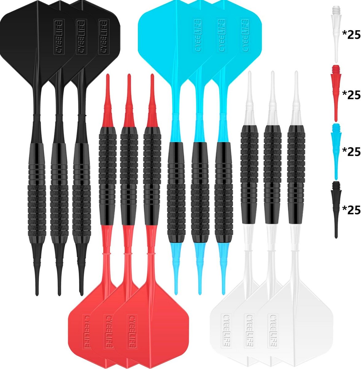 Soft Darts Set 16 gram – 12 Stuks in 4 Kleuren met 100 Punten