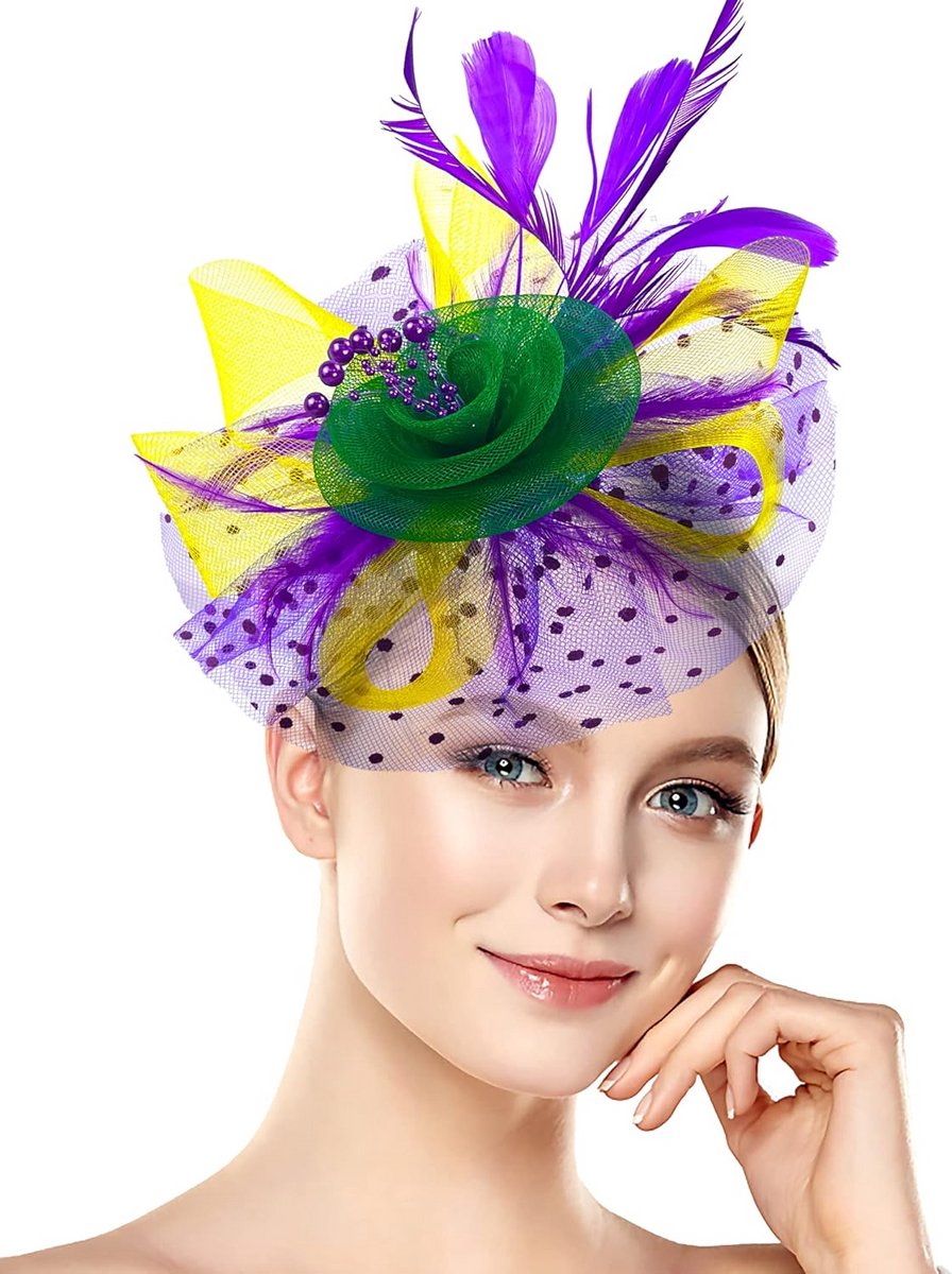 Elegante Fascinator Hoed met Veren en Sluier voor Dames - Cocktail, Bruiloft of Theekransje