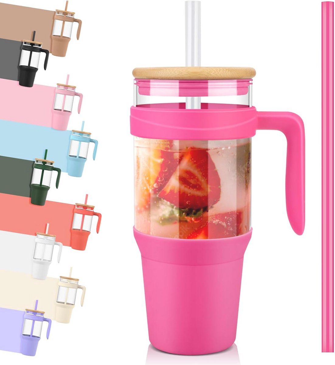 Grote Glazen Beker met Deksel en Rietje - 40 oz Iced Coffee en Smoothie Cup