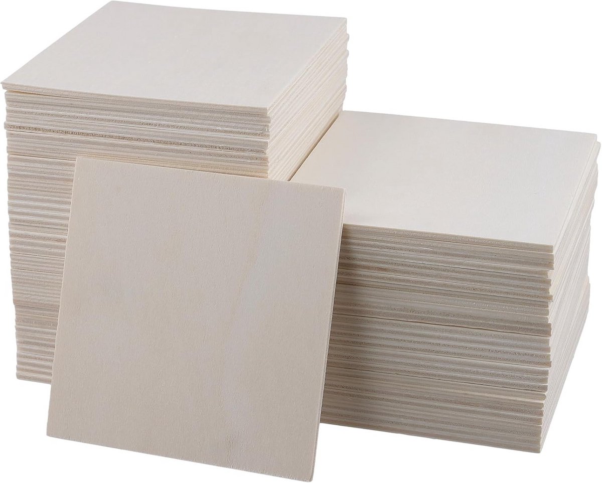 120 Stuks Multiplex Platen 10x10 cm, Dunne Houten Blokjes voor Knutselen en DIY