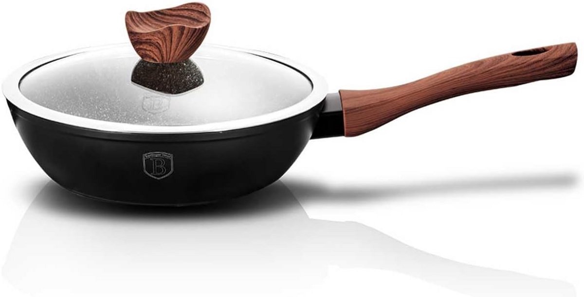 Diepe Koekenpan met Deksel 24 cm Grillpan Keukenpan Roestvrijstaal