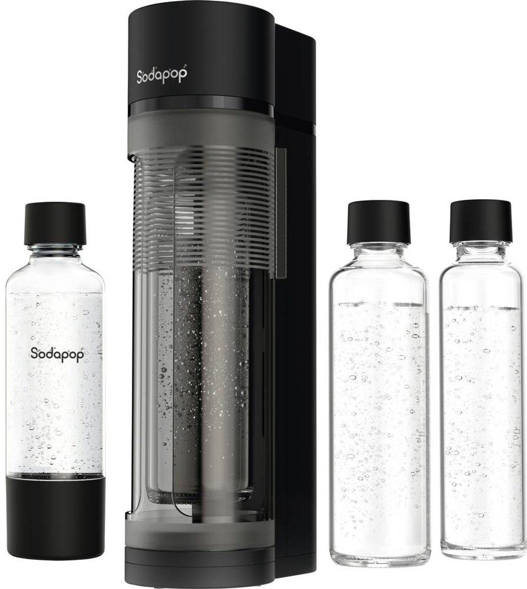 Sodapop Soda-maker Logan Mat zwart Incl. 2 glazen flessen, Incl. 1 PET-fles