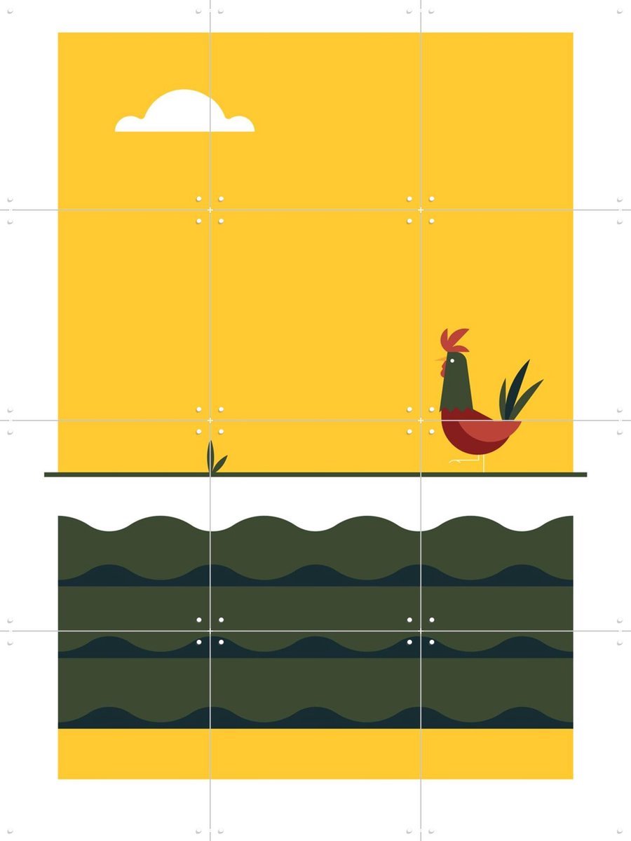 IXXI The Big 5 - rooster, Studio Kars + Boom - 60 x 80 cm - Gratis ophangtool - Grote wanddecoratie en posters - Geometrische Kunst, Grafisch Ontwerp