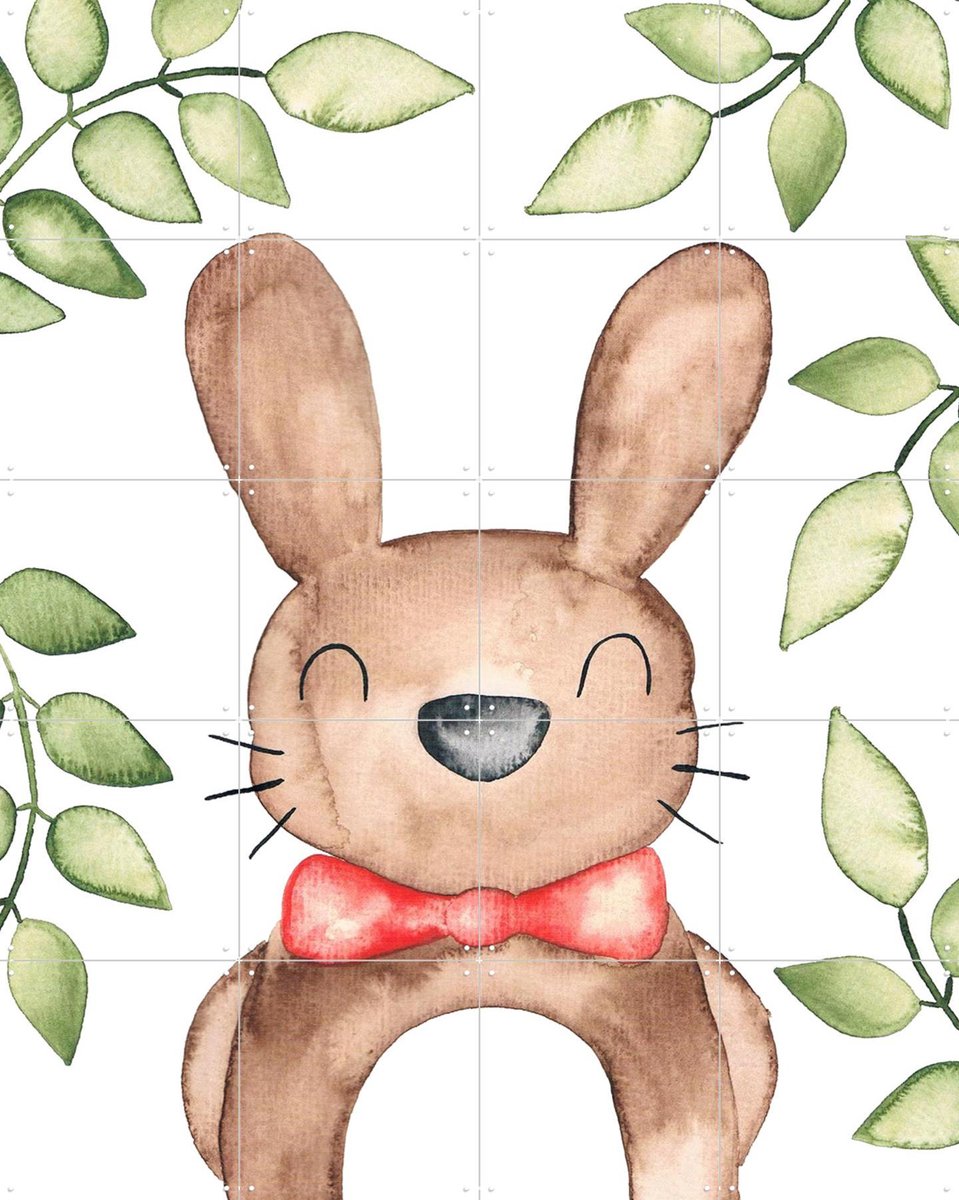 IXXI Fancy Watercolor Rabbit, BAINAI - 80 x 100 cm - Gratis ophangtool - Grote wanddecoratie en posters - Speels, Fantasierijk, Aquarel, Illustraties