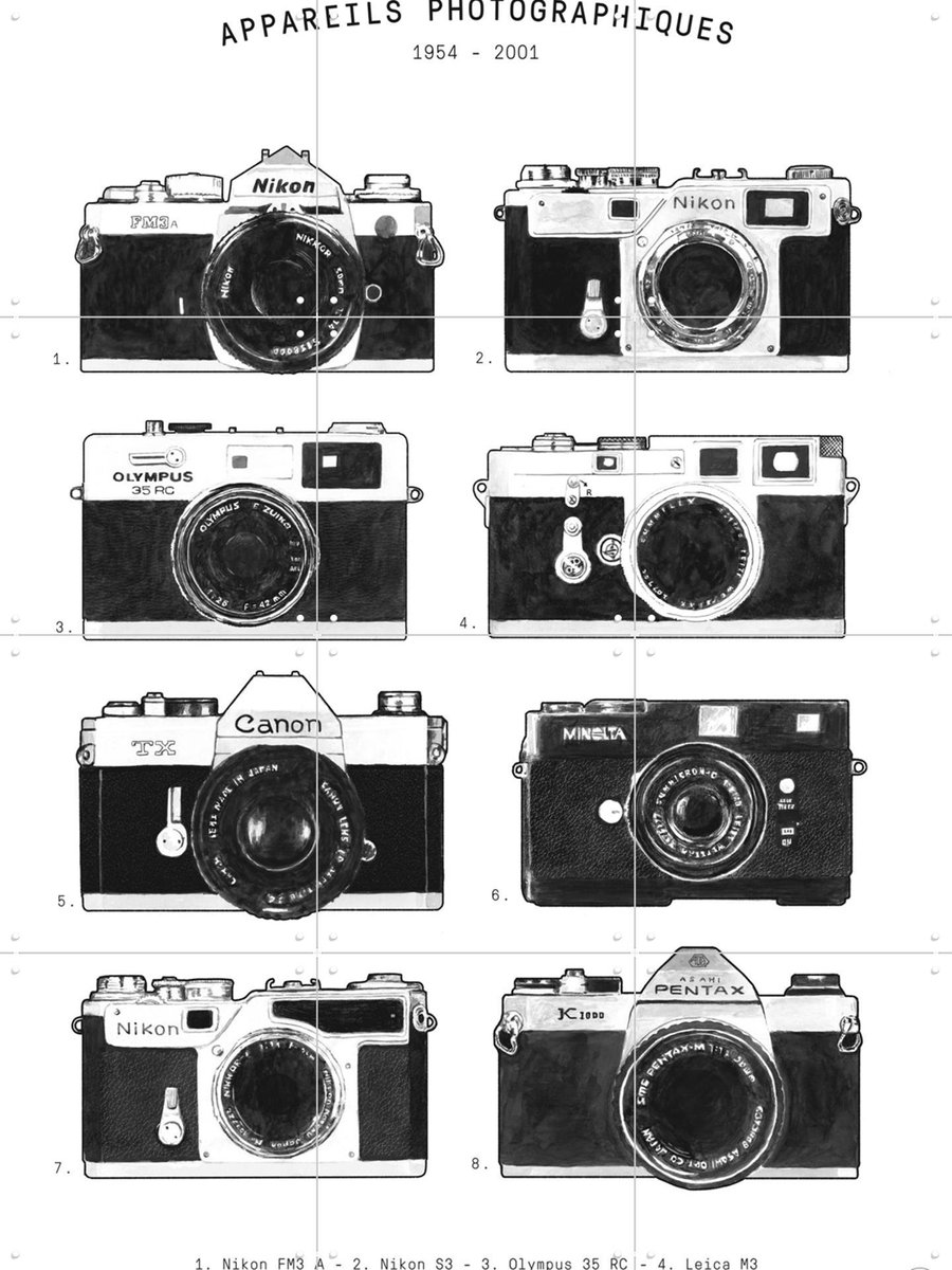 IXXI Appareils Photographiques, Florent Bodart - 60 x 80 cm - Gratis ophangtool - Grote wanddecoratie en posters - Illustraties, Technische Tekening