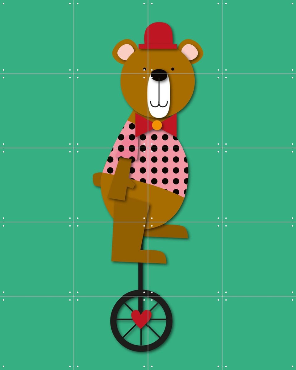 IXXI Circus Bear, Jetske Kox - 80 x 100 cm - Gratis ophangtool - Grote wanddecoratie en posters - Speels, Cartoonesk, Kleurrijk, Illustraties