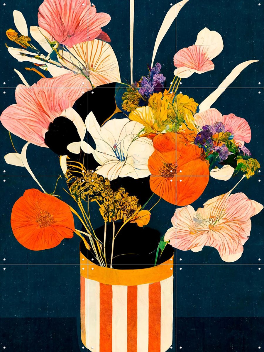 IXXI Flowers At Night, Treechild & Various - 60 x 80 cm - Gratis ophangtool - Grote wanddecoratie en posters - Kleurrijk, Grafisch Ontwerp,