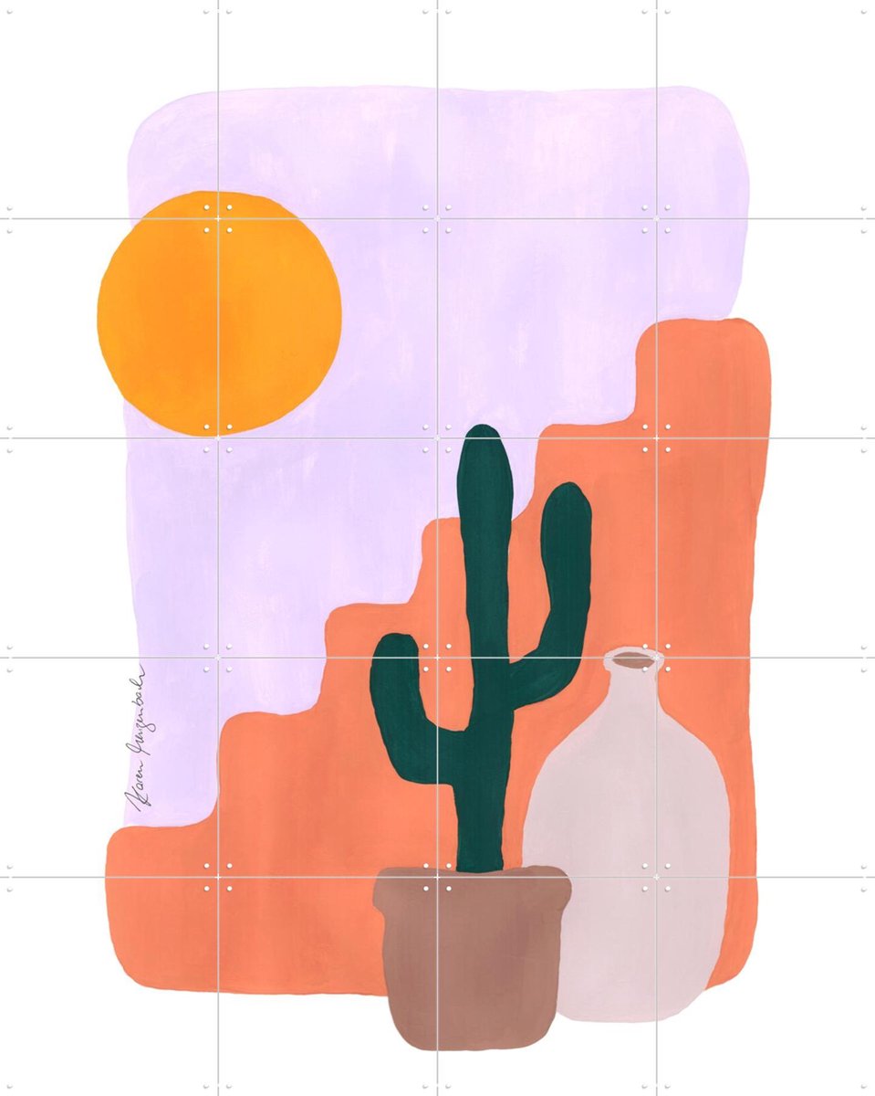 IXXI Cactus and Sunshine, Palmartprints - 80 x 100 cm - Gratis ophangtool - Grote wanddecoratie en posters - Kleurrijk, Illustraties, Abstract,