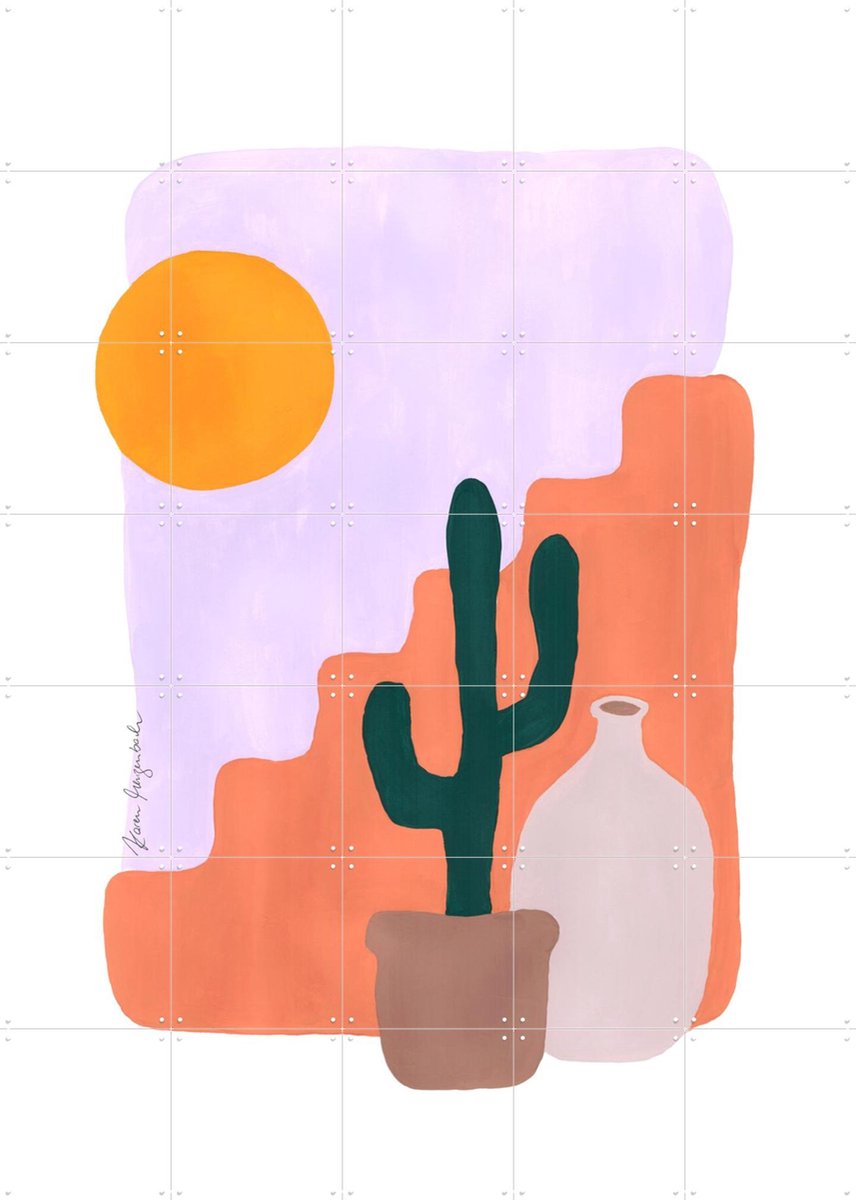 IXXI Cactus and Sunshine, Palmartprints - 100 x 140 cm - Gratis ophangtool - Grote wanddecoratie en posters - Kleurrijk, Illustraties, Abstract,