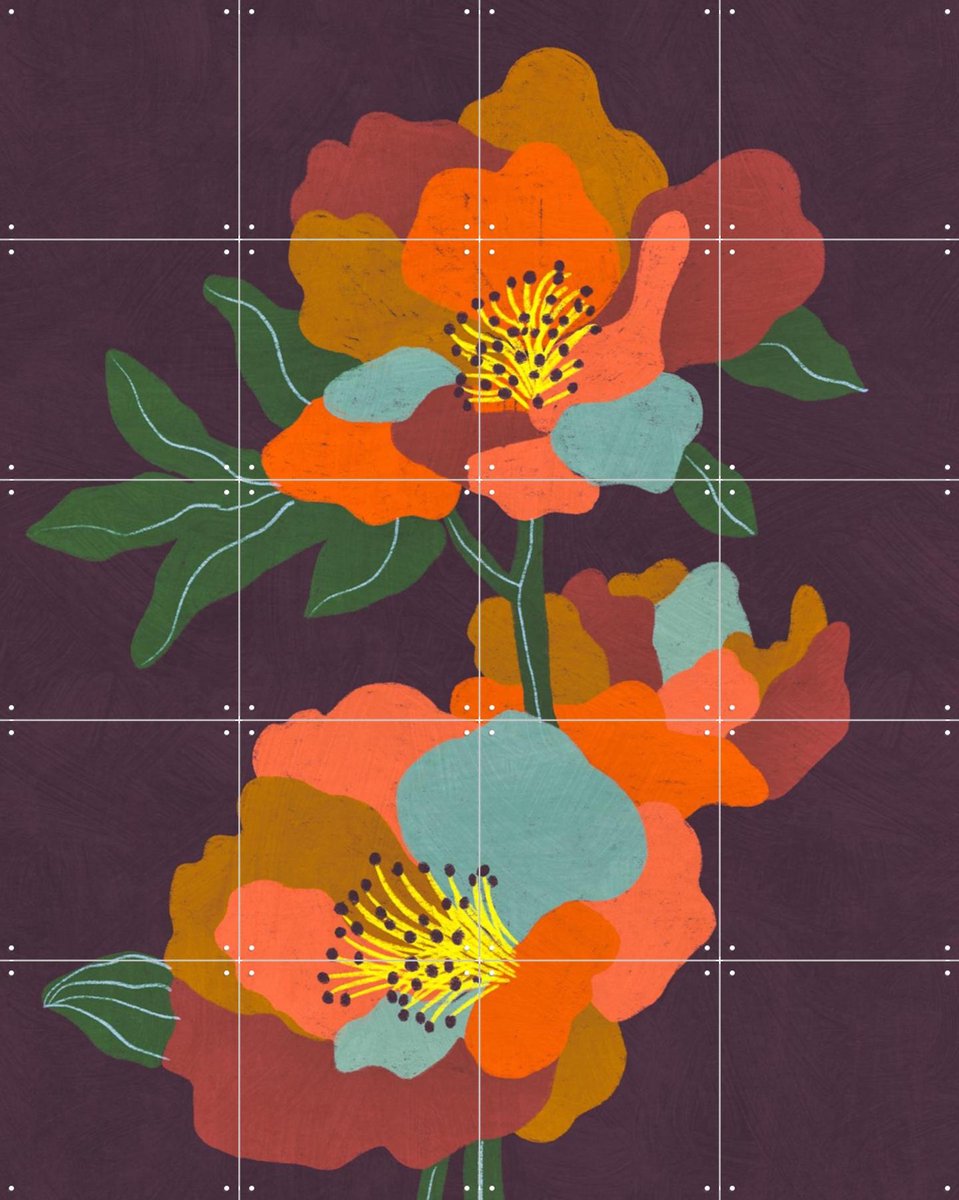 IXXI Vintage flowers, Gigi Rosado - 80 x 100 cm - Gratis ophangtool - Grote wanddecoratie en posters - Speels, Kleurrijk, Grafisch Ontwerp