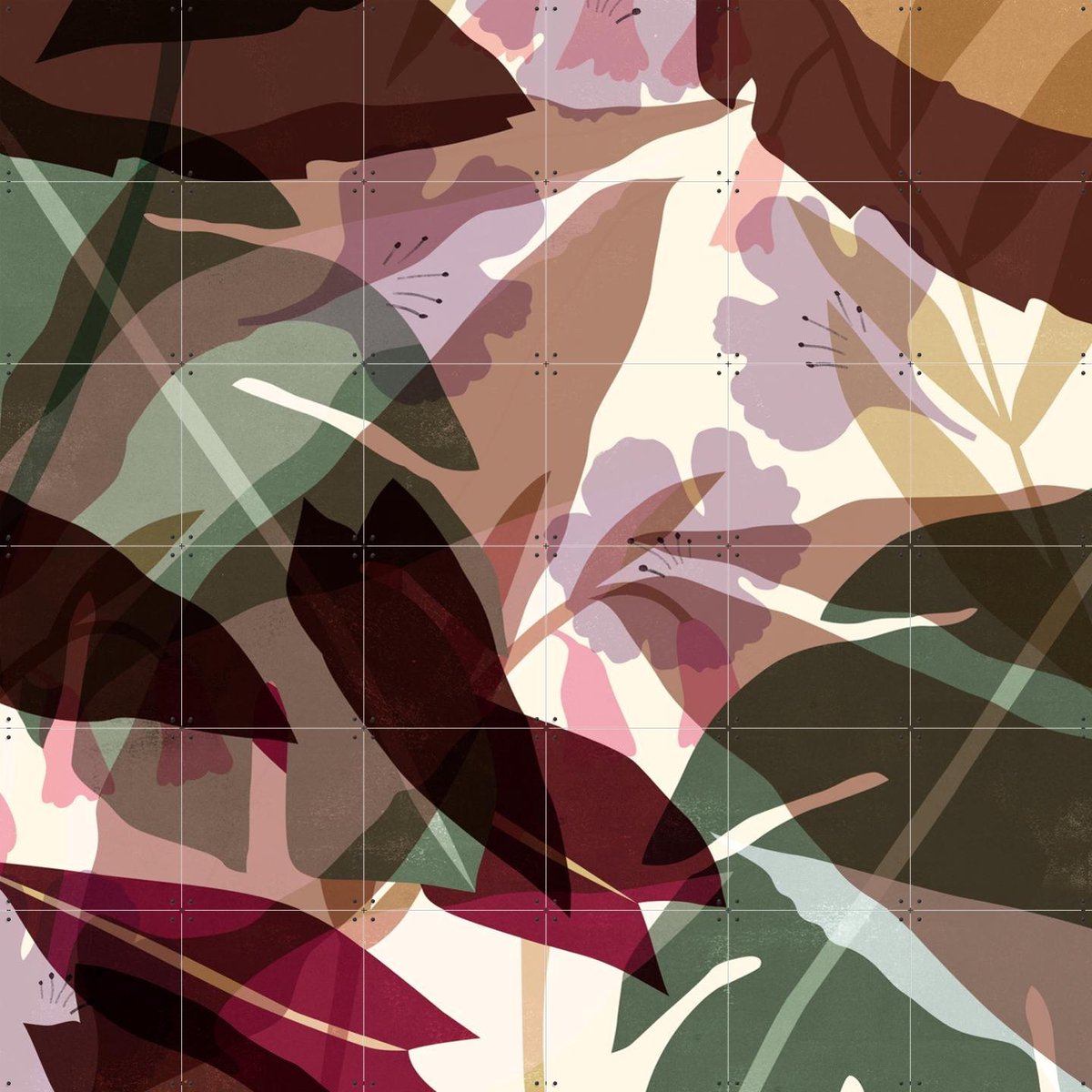 IXXI Leaves Autumn, Lotte Dirks - 120 x 120 cm - Gratis ophangtool - Grote wanddecoratie en posters - Digitale Kunst, Abstract, Illustraties, Grafisch