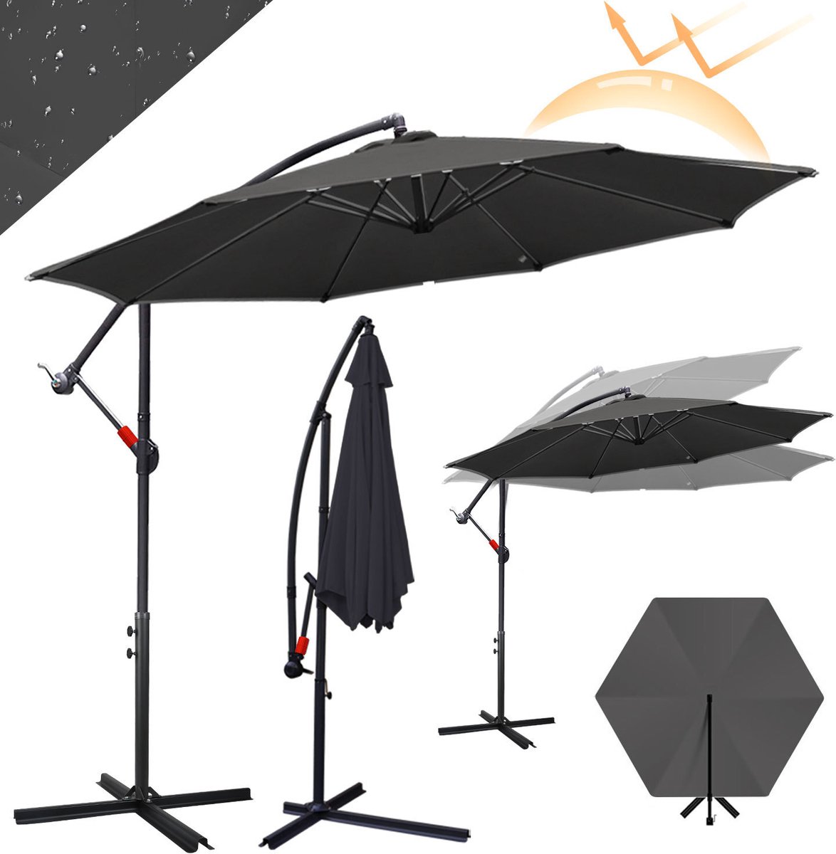 Tuinparasol Ø 3 m grijs – Comfortabele schaduw voor dagelijks gebruik