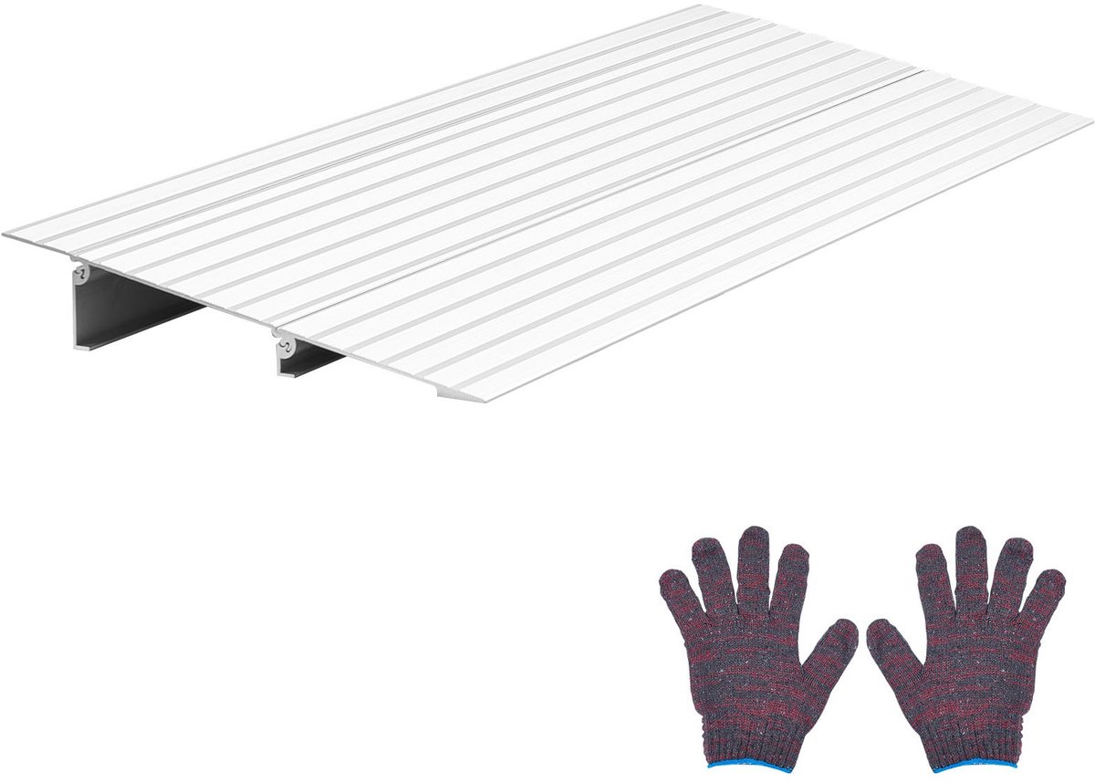 Drempelhulp Aluminium - Oprijplaat Rolstoel - Drempels Overbruggen - Verstelbare Hoogte - 864 x 296 x 59 mm - Zilver