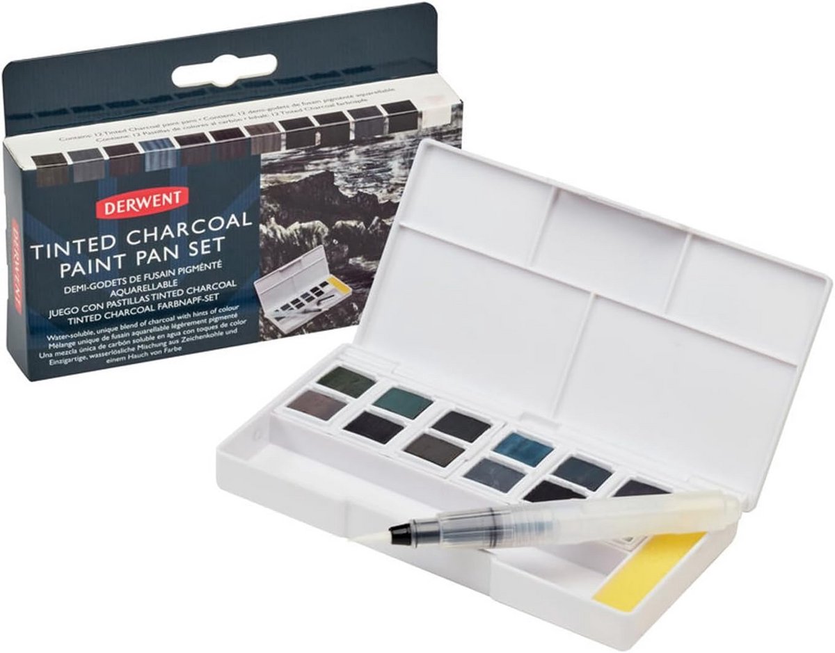 Wateroplosbare Houtskool Verfset met 12 Gedempte Kleuren en Accessoires