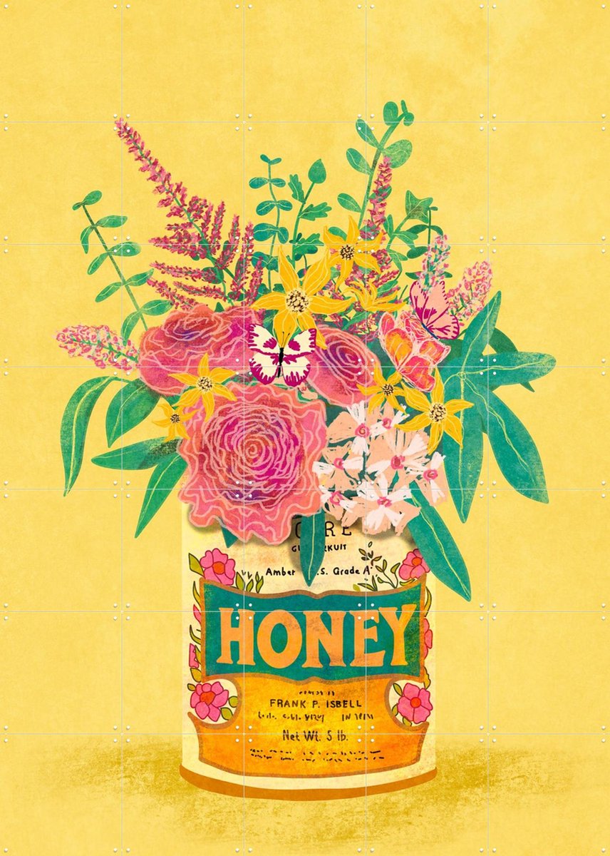 IXXI Flower in Honey can, Raissa Oltmanns - 100 x 140 cm - Gratis ophangtool - Grote wanddecoratie en posters - Kleurrijk, Illustraties, Speels