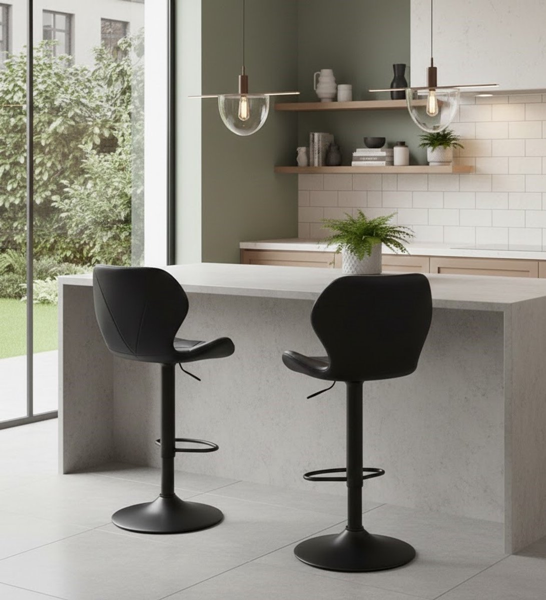 Luxe Barkruk Retro Draaibaar en Verstelbaar – Kunstleren Zitting met Rugleuning, Stalen Fr