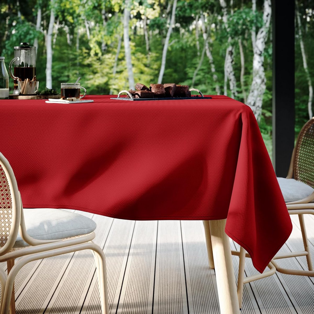 Rond Tafelkleed 120x120 cm Rood Geometrisch Zigzagpatroon Afwasbaar Binnen Buiten