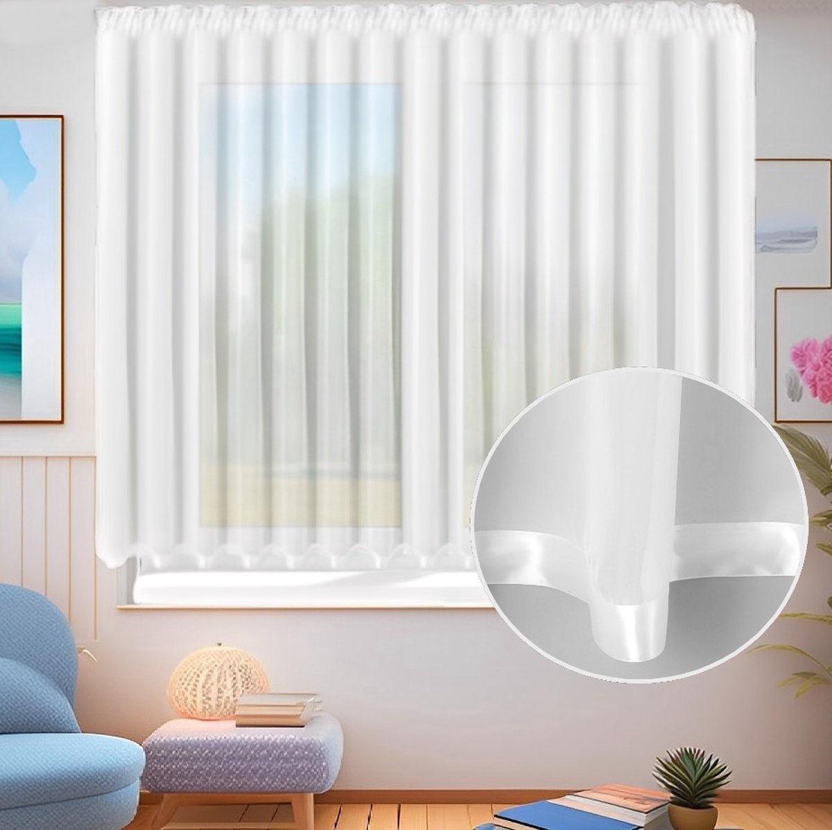 Glow Thuis - Vitrage - voile materiaal - kant en klaar - Satijn Band - Wit - 300x150 cm - Plooiband