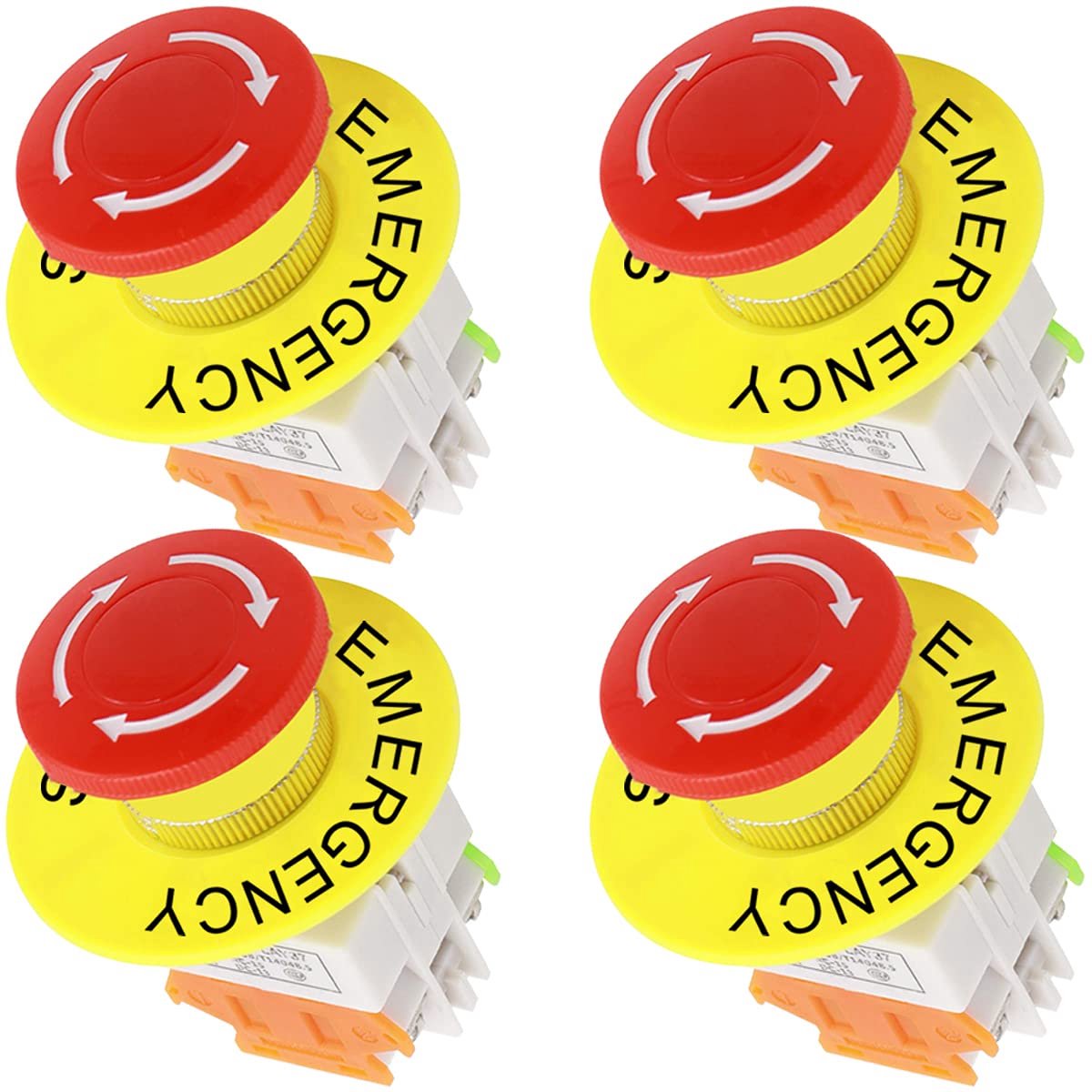 4 Stuks Noodstop Drukknop Zelfhoudend 22mm Rode Mopcap 1NO 1NC