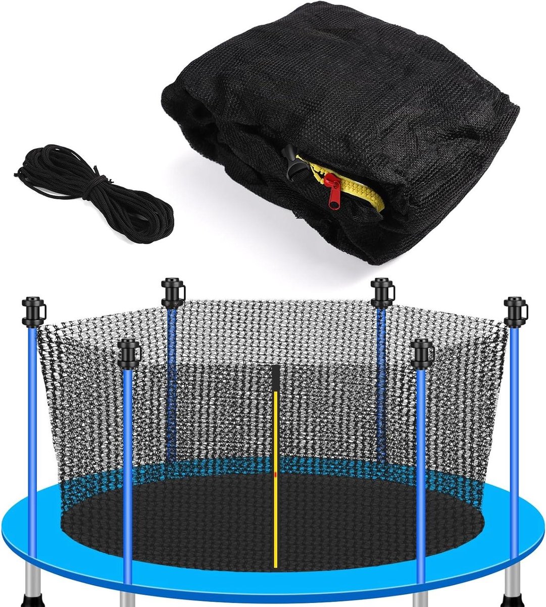 Allecto- Vervanging Trampolinenet - Veiligheidsnet - Verstelbare Riem - 13m Touw - Geschikt voor Frame met 6 Rechte Palen.