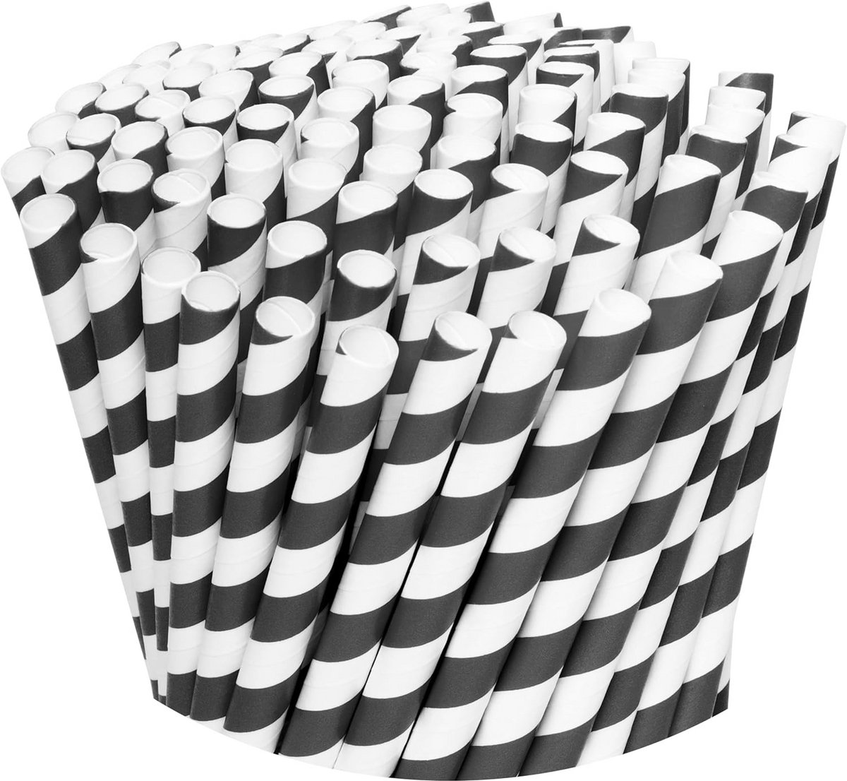 Set van 100 Zwarte en Witte Gestreepte Rietjes van Papier - Duurzaam Drinkgerei