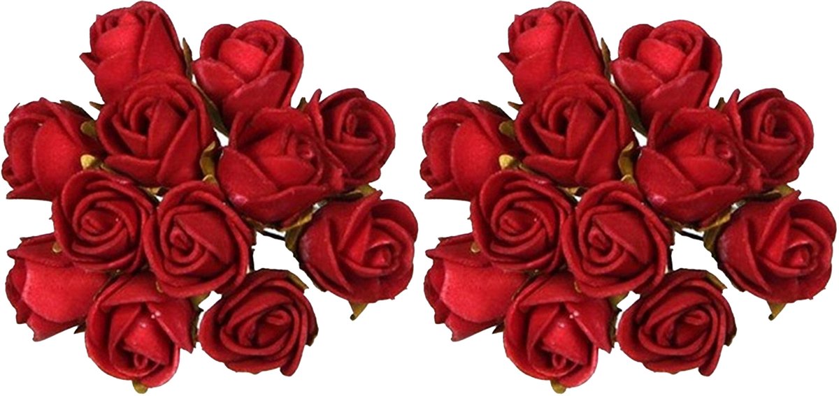 Ideas4seasons Decoratie roosjes foam - 2x - bosje van 12 - rood - Dia 2 cm - hobby/DIY bloemetjes