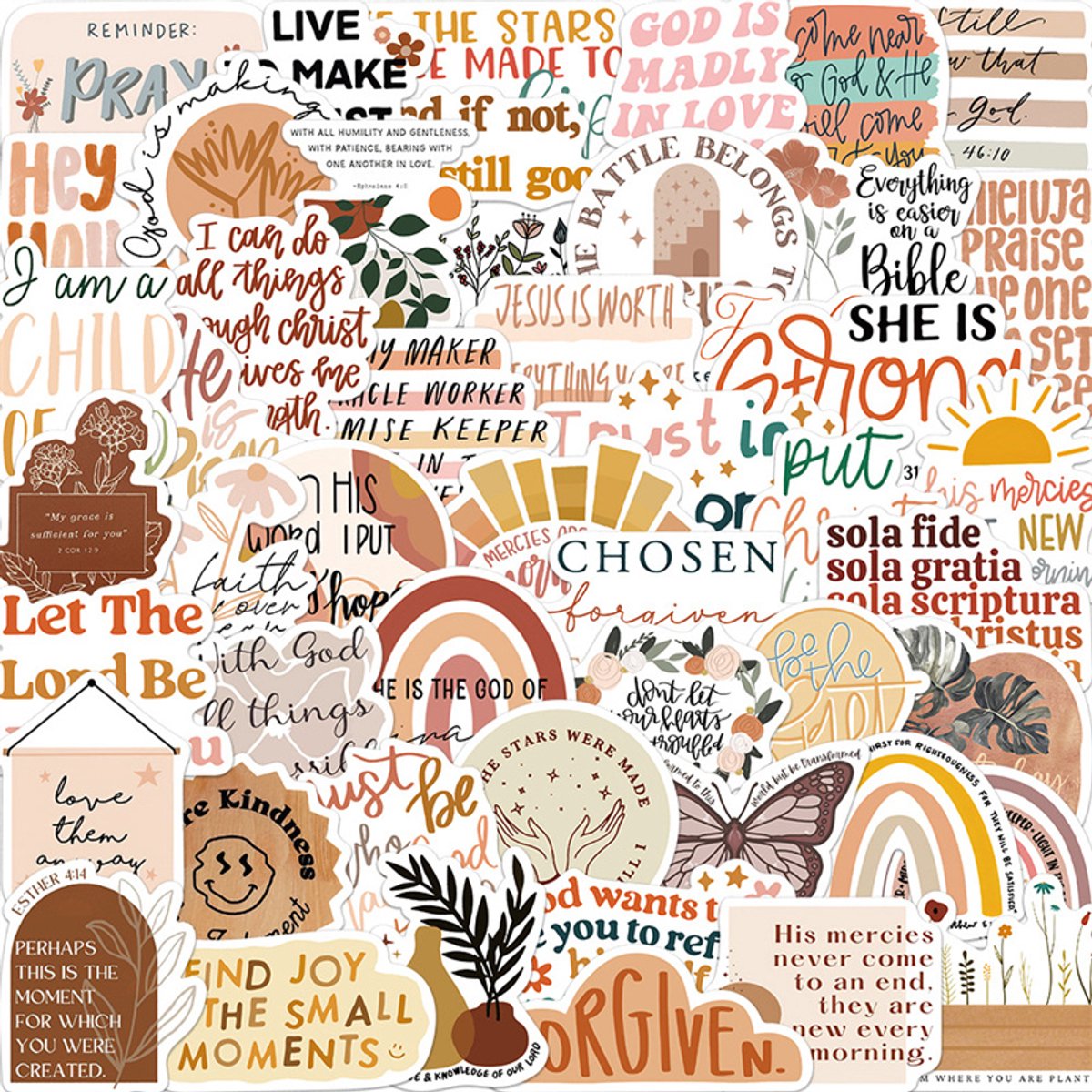 50x Quote stickers religieus - Journal stickers bijbel - Geloof stickers - Voor laptop, bullet journal en versiering - Jonyx