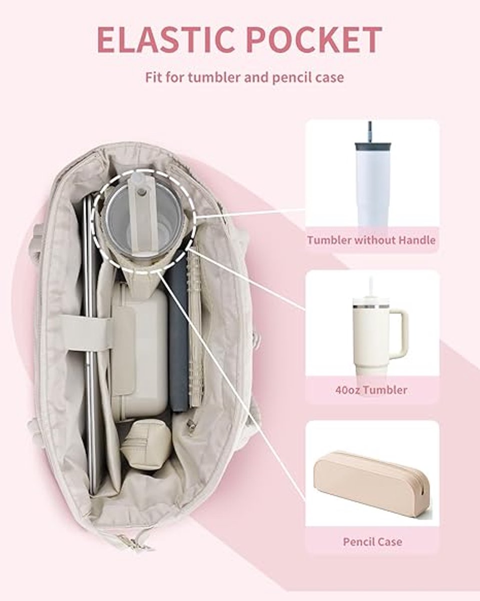 Tassen - Handtassen - Sporttassen - Dameshandtassen - Reistassen - Werktassen - Luiertassen - Met bekerhouder - Met laptopvak - Geschikt voor reizen - werk - verpleegkundigen - vrouwen - strand - winkelen - beige – foto 4
