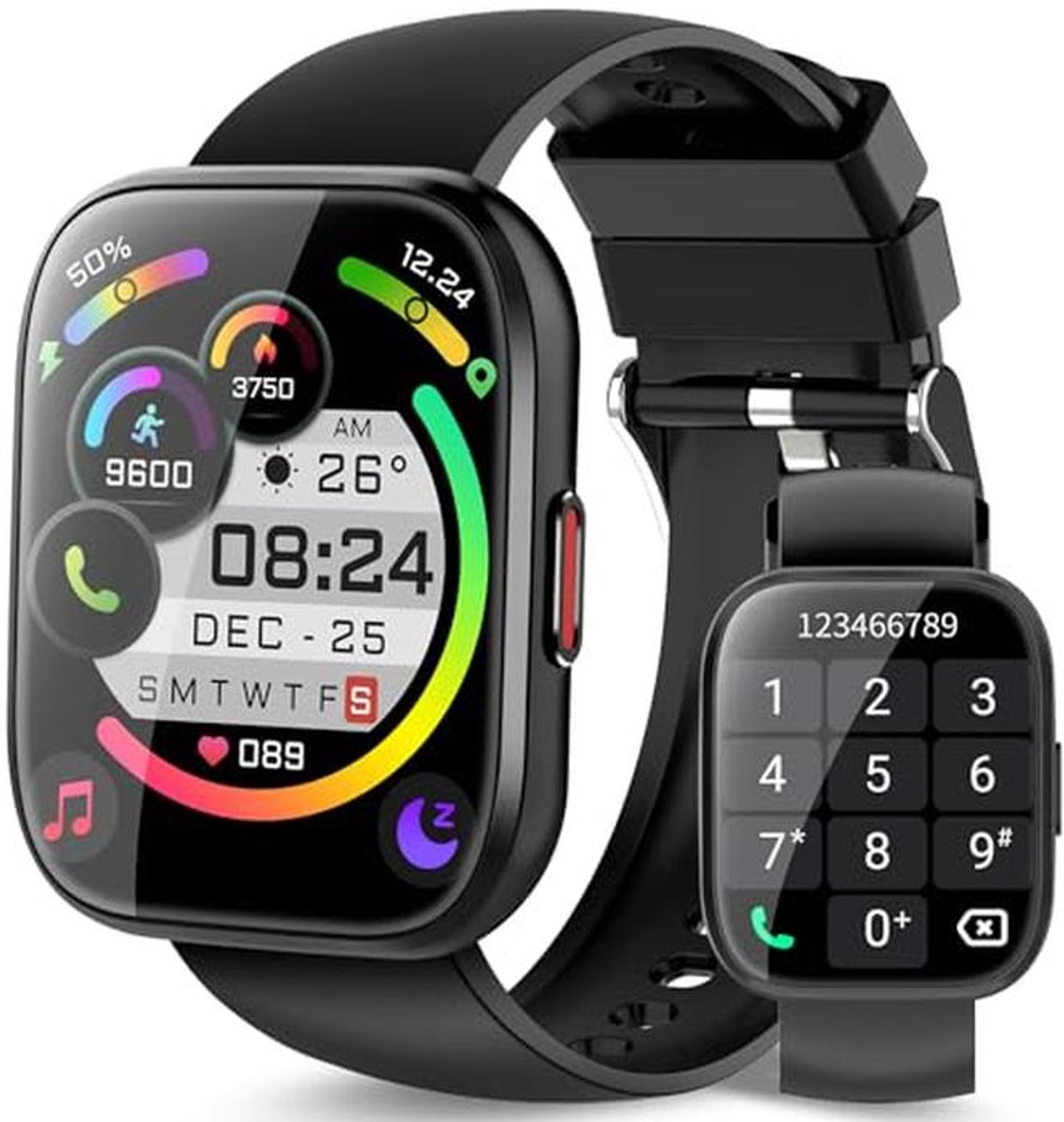 Smartwatch met 1,85 inch touchscreen en 112 sportmodi voor Android en iOS