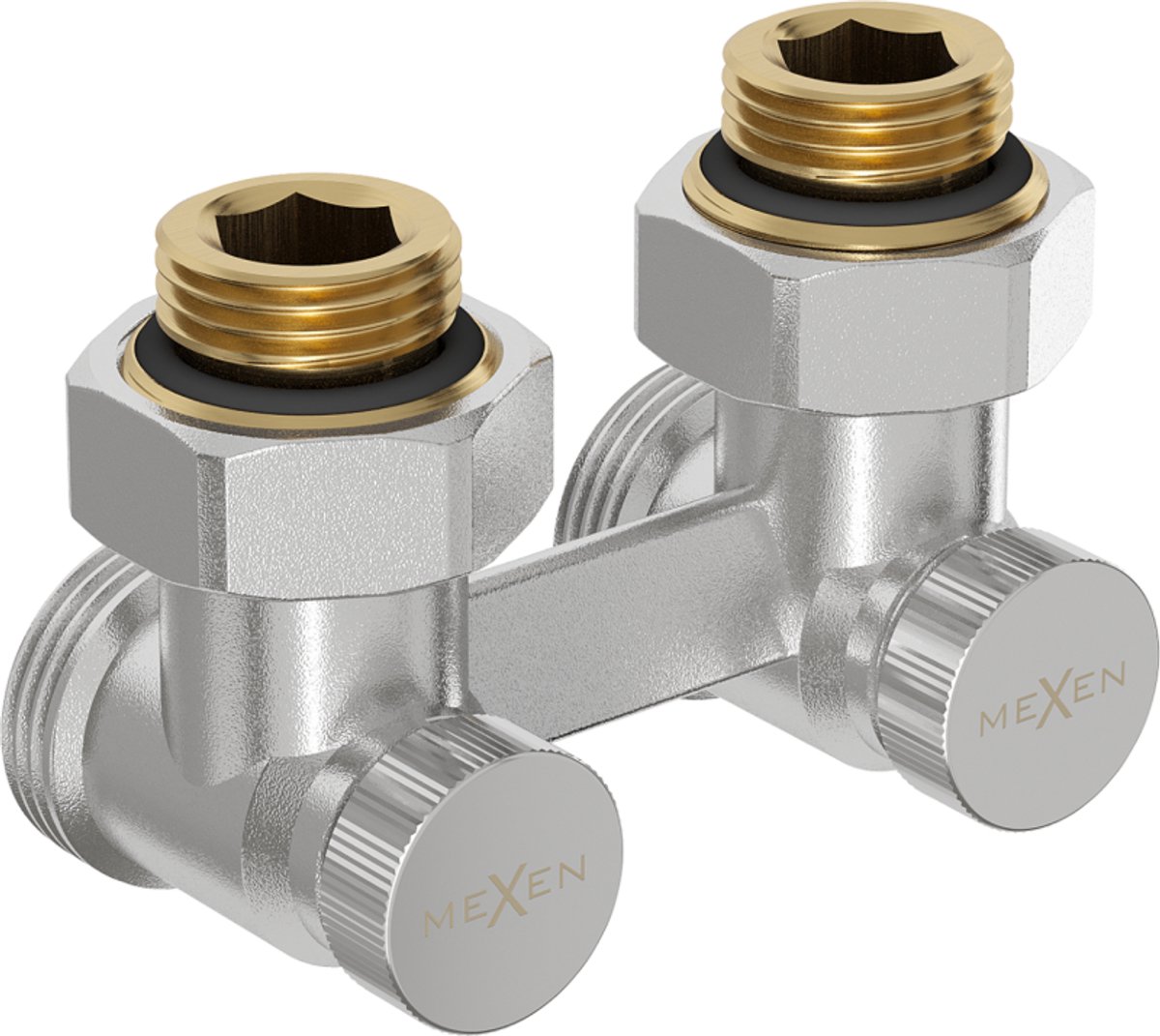 Mexen Uni-Term tweebuizensysteem radiatorklep DN50, hoek 1/2"x3/4", nikkel - W911-012-01