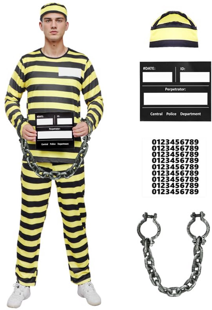 Heren Gevangenen Kostuum - Veroordeelde Outfit voor Carnaval, Halloween en Cosplay