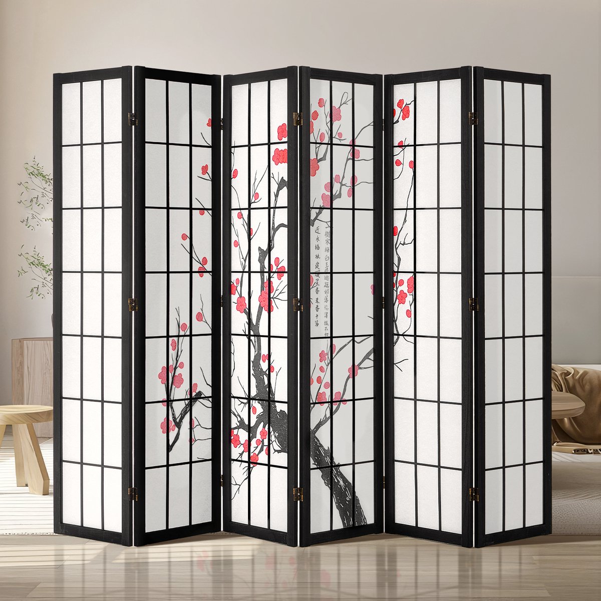 Vevor Roomdivider Japans Roomdivider 6-Delig voor Kamerscheiding Kersenbloesem Kersenbloesem schilderij