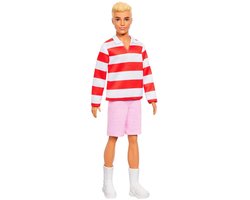 Barbie Fashionistas Ken Pop - Blond haar en rood-wit gestreepte polo