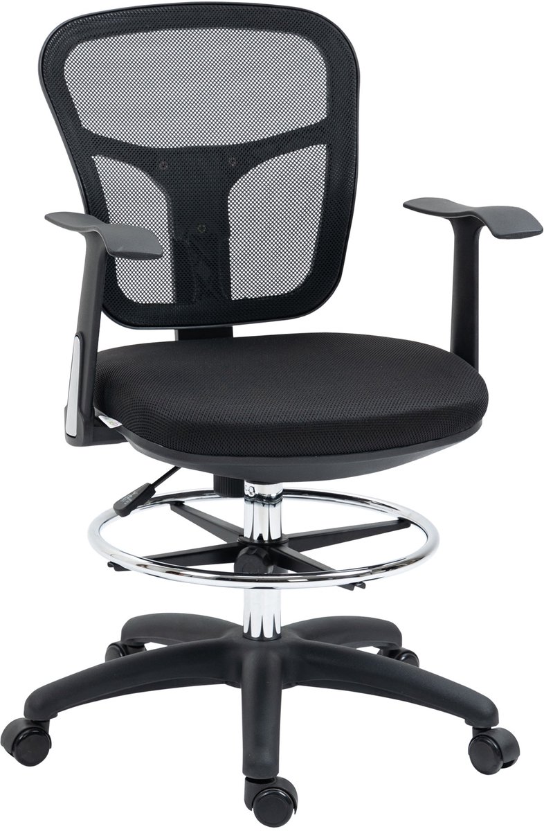 Merax Ergonomische Bureaustoel met Voetsteun – Mesh Rugleuning & Lendensteun – In Hoogte Verstelbaar 95-115 cm – Opklapbare Armleuningen – Zwart