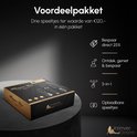 Een zwarte geschenkdoos met deksel. Zijkant toont 'Pleasure Box' en 'Intimate Desires'.