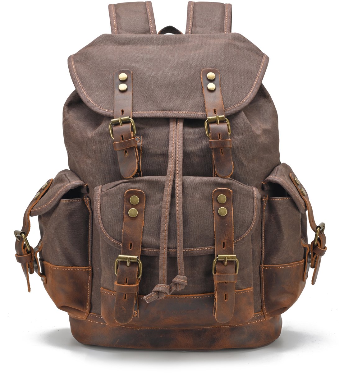 DE LAMASSU® Canvas Laptop Rugzak 15.6 inch – Vintage Backpack – Waterafstotend – Echt Leer – 22L – 32 × 15 × 45 cm