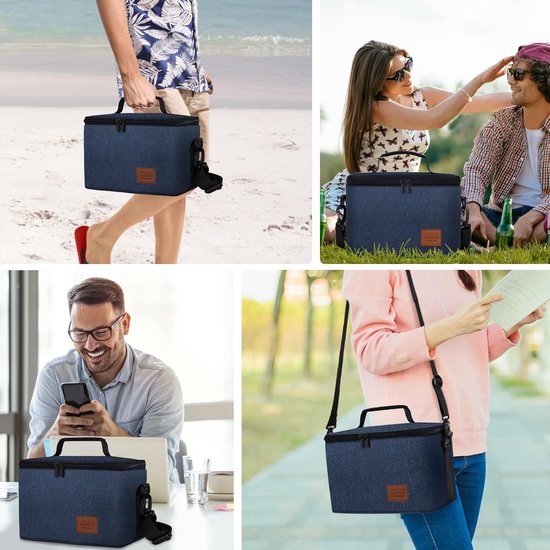 Grote geïsoleerde koeltas voor lunch, 10 liter, waterdicht, verstelbare schouderriem, thermische tas, blauw — afbeelding 2