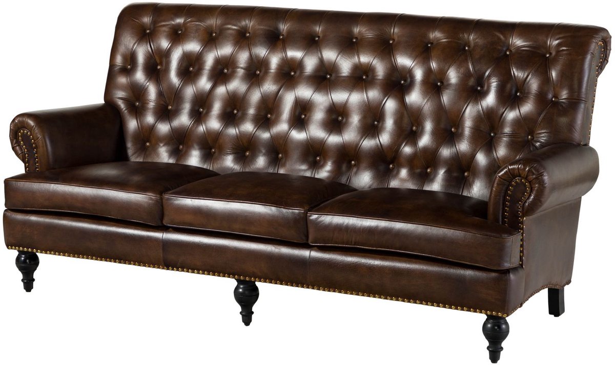 MASSIVMOEBEL24.DE 3-zitsbank bruin echt leer 196x84x94 cm (BxTxH) CHESTERFIELD #107 gemonteerd