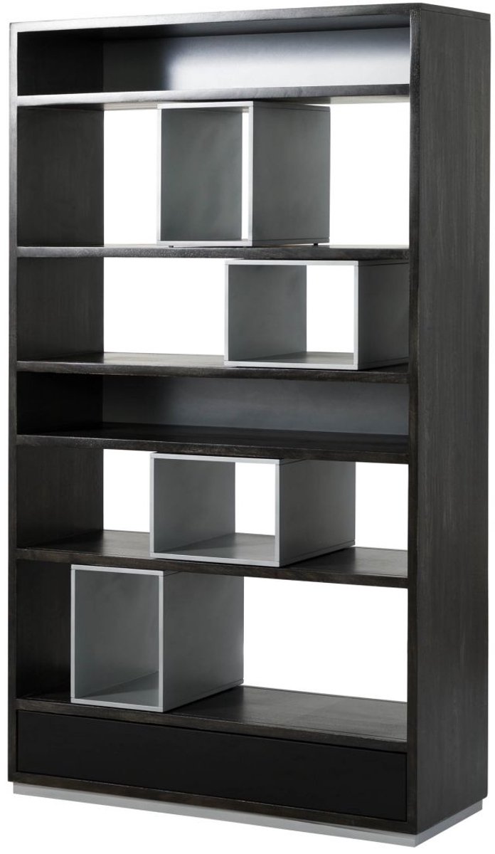 MASSIVMOEBEL24.DE mango open kast grijs massief hout 111x40x193 cm (BxTxH) geolied gemonteerd CHICAGO deels massief #211