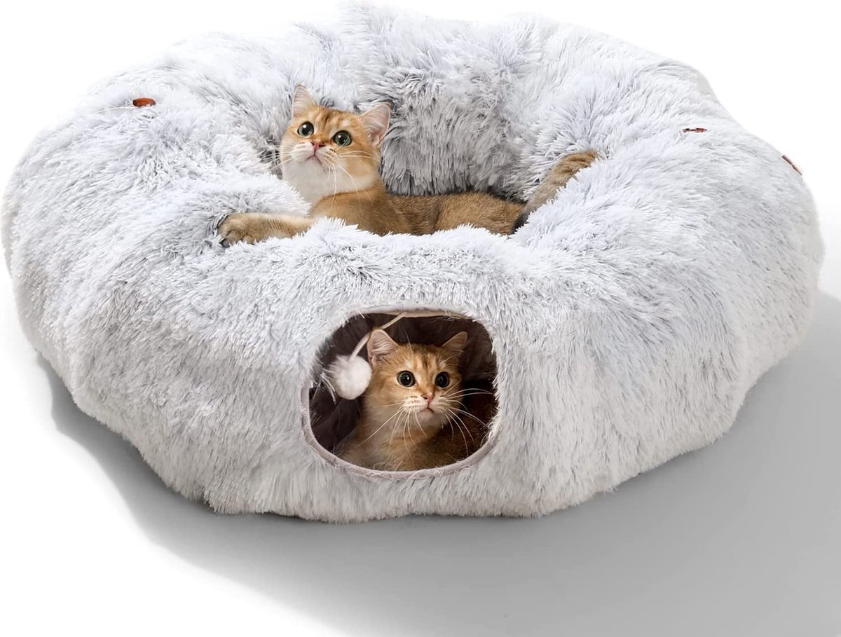 Kattentunnel Pluche - Tunnel Kat - Kattenhuis - Speeltunnel kat - Grijs