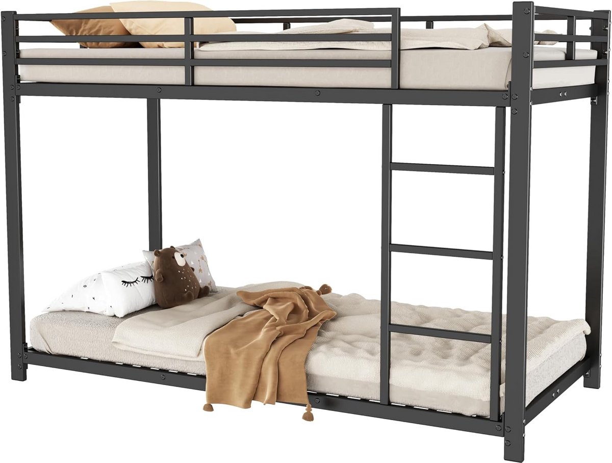 Stevig Metalen Stapelbed 90x200 cm Zwart voor Kinderen en Volwassenen