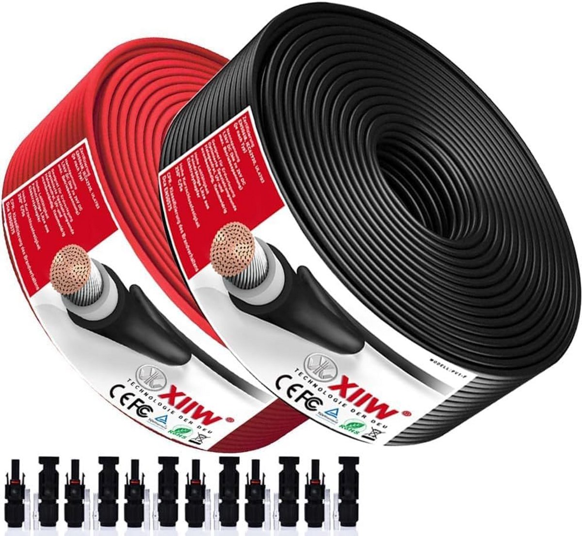 Set van 2 Zonnepaneel Kabels (10m + 10m) 6mm² - Waterdicht IP67 - UV-bestendig