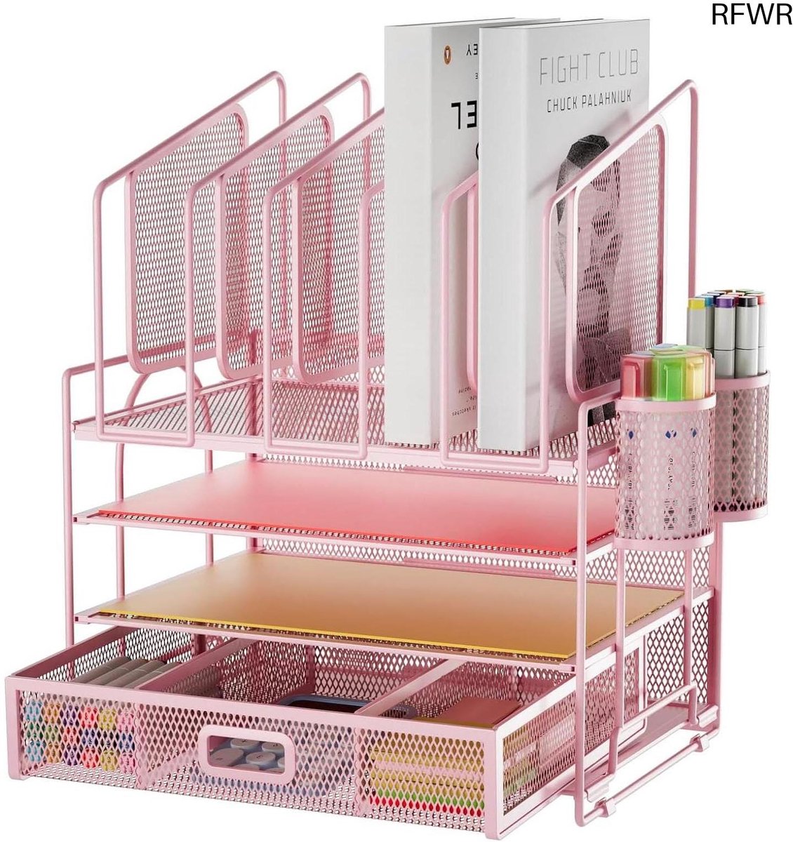 Bureau Organizer met 4 Planken en Lade - Desktop Opslag voor Kantoorbenodigdheden