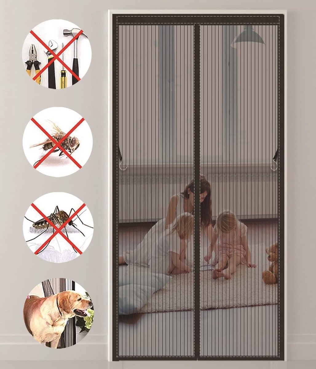 Opvouwbare Magnetische Hordeur 95x260cm - Eenvoudige Montage Zonder Boren voor Balkondeur, Kelderdeur en Terrasdeur - Zwart