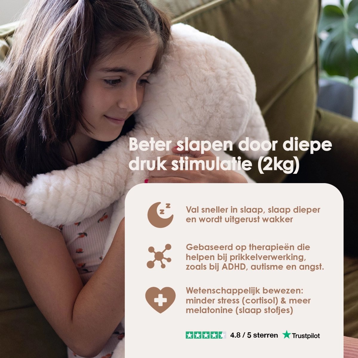 Lotgenootje Verzwaringsknuffel Schaap - 45cm/2kg - Verzwaarde Knuffel - Weighted Stuffed Animal - Sensorisch Speelgoed - Zware Knuffel Anxiety - Plushie — afbeelding 4