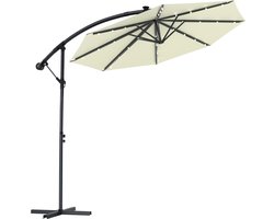 Soontrans - Zweefparasol Kantelbaar - 3m Parasol - Tuinparasol met voet - Balkonparasols Aluminium Frame - Strandparasols Polyester - Parasol Tuin Met LED - Voor Tuin Terras Balkon - Beige
