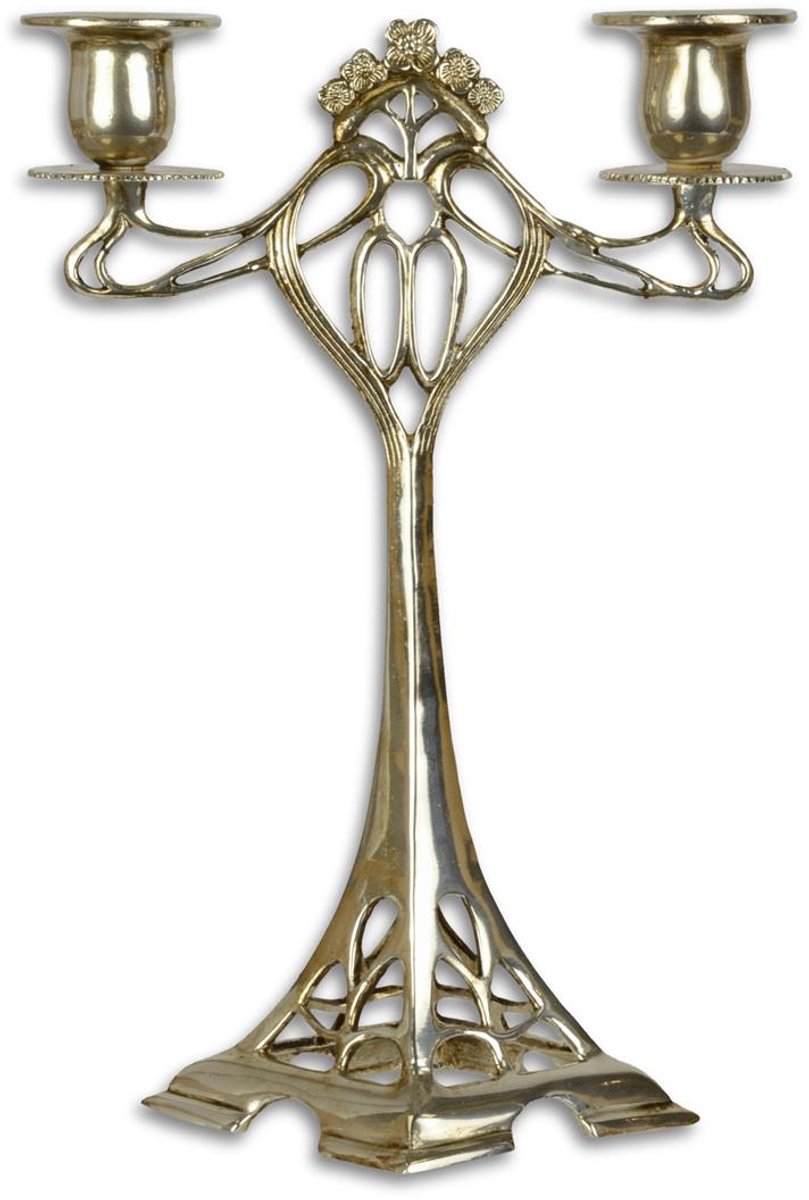 Kandelaar - Bronzen kaarshouder Zilver - Twee houders - 27,3 cm hoog